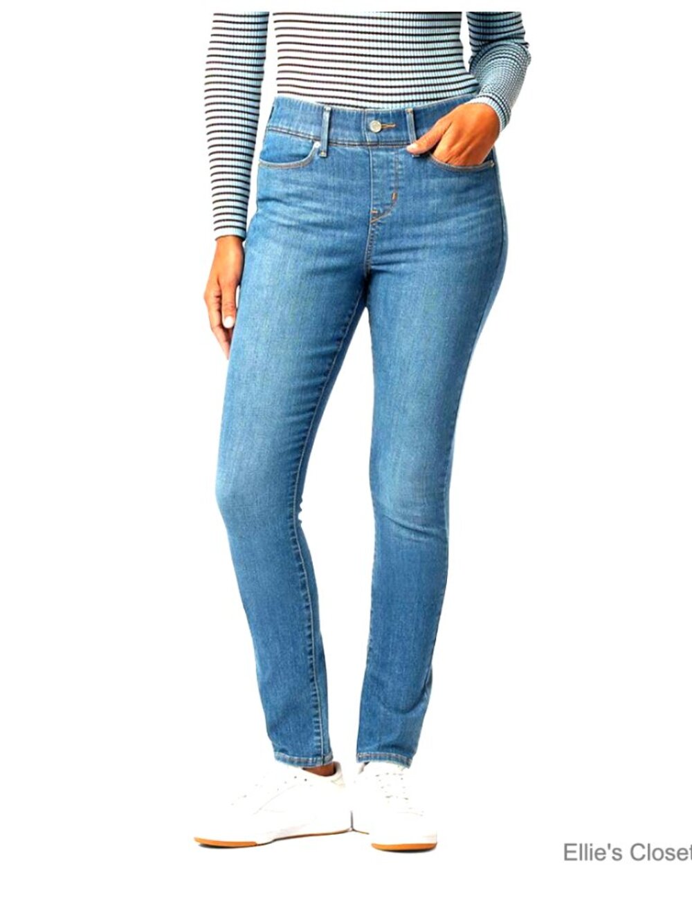 Super Stretch Denim Pull-On Ankle Jeans with Tummy-Smoothing Panel